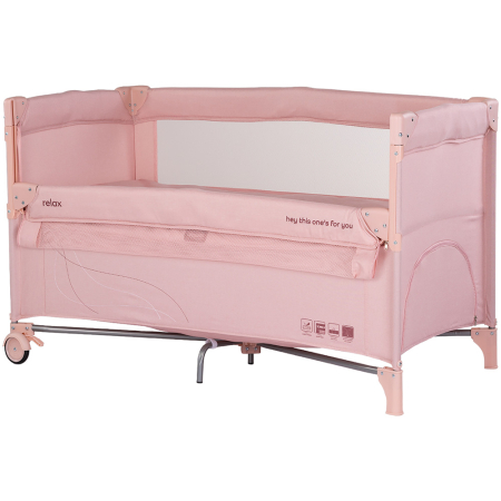 Patut bebe - Patut pliabil Chipolino Relax powder pink linen cu laterala culisanta