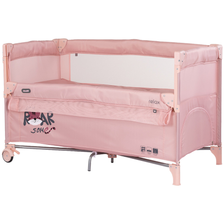Patut bebe - Patut pliabil Chipolino Relax Tiger powder pink cu laterala culisanta