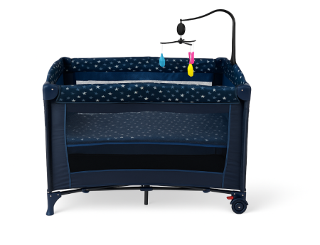 Noutati - Patut pliabil, cu laterala culisanta, 2 niveluri, masa de infasat, carusel muzical, albastru