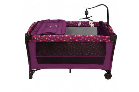 Noutati - Patut pliabil, cu laterala culisanta, 2 niveluri, masa de infasat, carusel muzical, ciclame