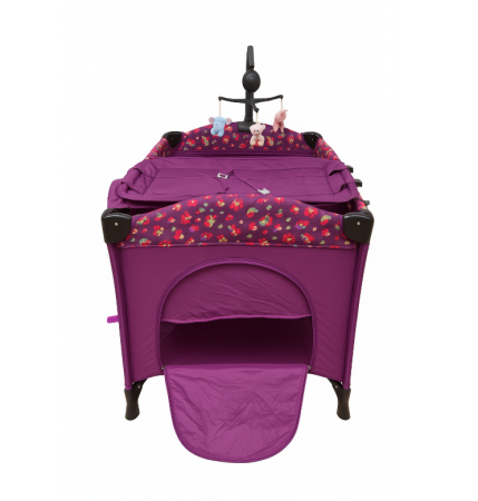 Patut pliabil, cu laterala culisanta, 2 niveluri, masa de infasat, carusel muzical, ciclame [1]