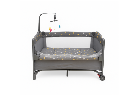 Patut pliabil, cu laterala culisanta, 2 niveluri, masa de infasat, carusel muzical, gri [1]