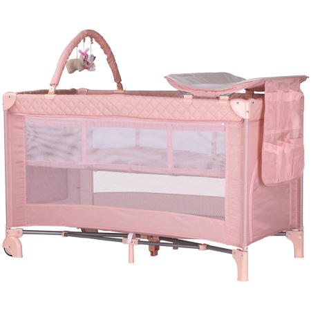 Patut bebe - Patut pliabil cu saltea de infasat Chipolino Luna pink marshmallow