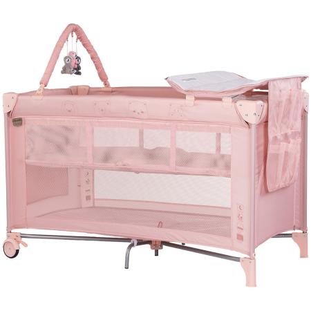 Patut bebe - Patut pliabil cu saltea de infasat Chipolino Luna powder pink