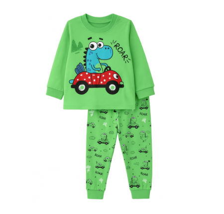 Pijamale - Pijama copii, bumbac fin, Dino cu masinuta