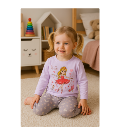 Pijama copii ,pentru fetite, Bumbac selectionat 100%, Mov [1]
