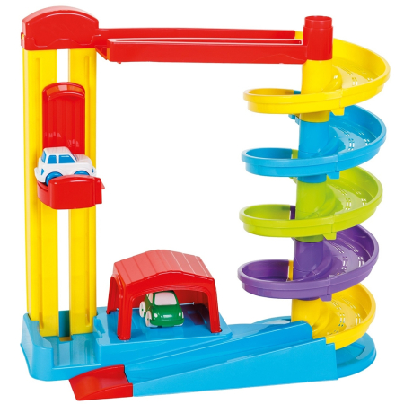 Jucarii - Pista de masini Pilsan Road Set with Car Lift albastru cu 2 masinute