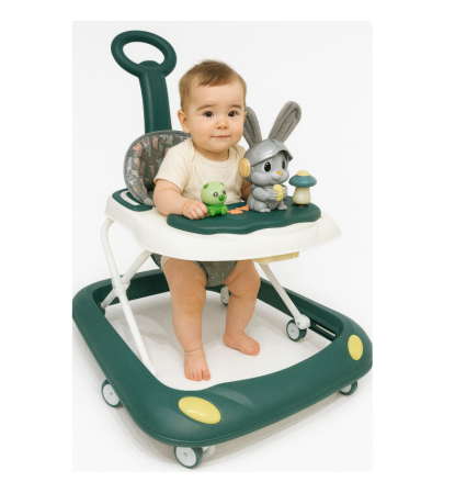 Premergatoare si antepremergatoare - Premergator, Roti din silicon, muzical, cu control parental, +6 luni, Iepuras plusat, Verde