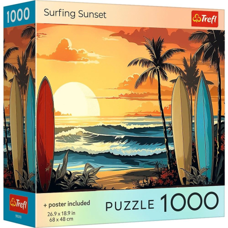Puzzle si jocuri de construit - PUZZLE TREFL 1000 COLECTIA SUA APUS DE SOARE PENTRU SURF POSTER INCLUS