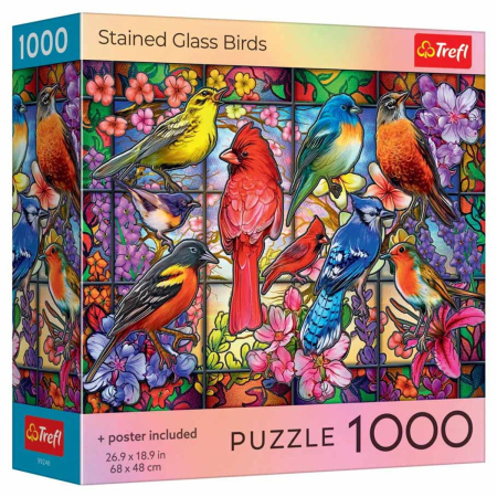 Noutati - PUZZLE TREFL 1000 PASARI DIN VITRALIU CU POSTER INCLUS