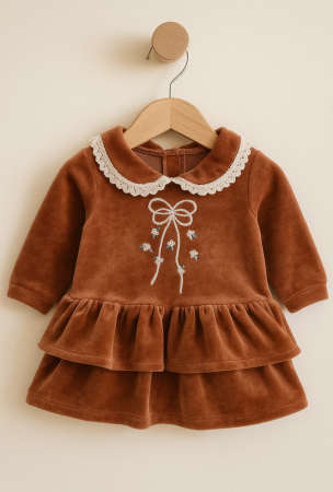 Rochite bebeluse - Rochita catifea, Cu guler brodat, Burgund