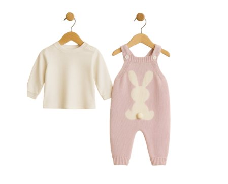 Salopete - Salopeta tricotata si bluzita, Iepuras, Roz