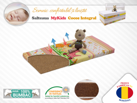 Saltea patut - Saltea MyKids Fibra De Cocos Integral 120x60x06 Husa Bumbac Imprimat