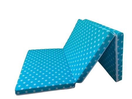 Saltea patut - Saltea Pliabila Spuma Poliuretanica 120x60x5 cm - Blue with White Stars