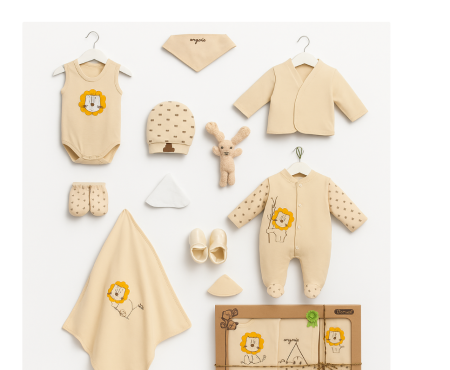 Haine botez - Set 10 piese, 0-3 Luni, Bumbac organic, Cu Cadou Jucărie