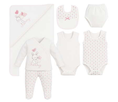 Costumase - Set 10 piese haine Bebelusi, 100% Bumbac antialergic, 0-4 luni, Roz