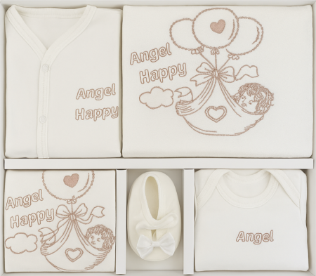 Set nou nascut - Set 10 piese hainute bebe, Cu botosei, Ingeras