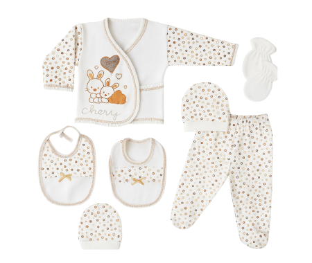 Costumase vara-primavara - Set 5 piese bebelus, Iepurasi, Bej