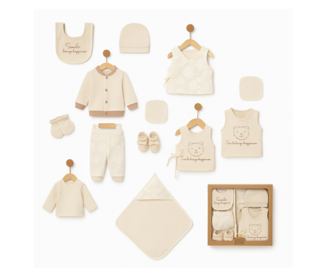 Haine botez - Set cadou 10 piese pentru nou nascuti, Bumbac Organic, Luxury Bear