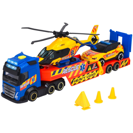 Jucarii - Set Dickie Toys Rescue Transporter 40 cm cu camion, masina, elicopter si accesorii