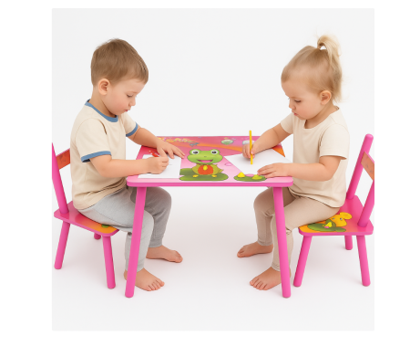 Set masuta cu 2 scaunele, Din lemn, Ilustrate animate, Roz Intens [1]