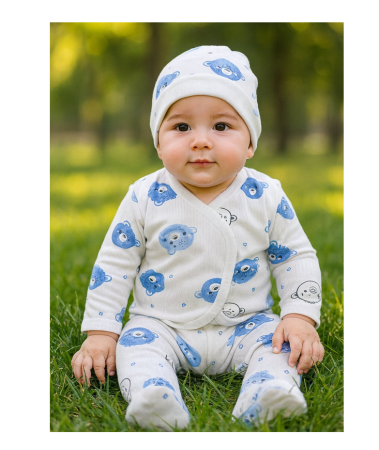 Set nou nascut, 3 piese, Alb cu albastru [1]