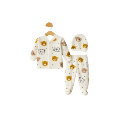 Haine bebe baietei - Set nou nascut, 3 piese, ursuleti