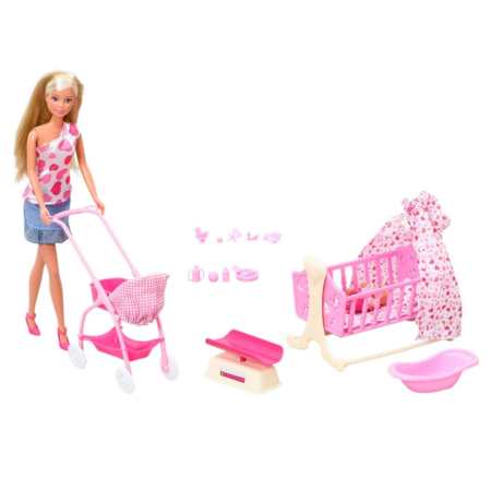 bubu-still.ro - Set Simba Steffi Love New Born Baby Set papusa 29 cm, 1 bebelus si accesorii