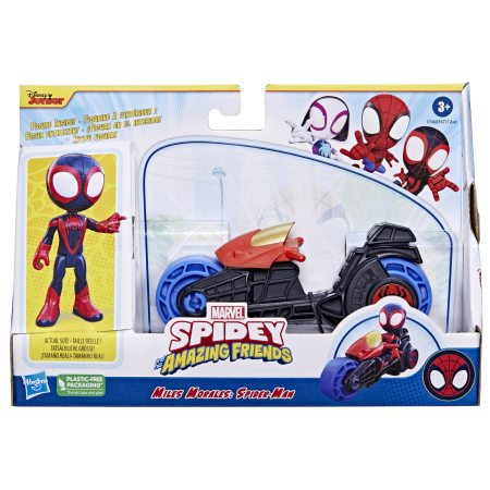 Figurine - SPIDEY PRIETENII EXTRAORDINARI SET MOTOCICLETA SI FIGURINA MILES MORALES SPIDER MAN 10CM