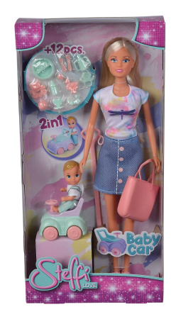 Papusi, plusuri, zane si figurine - STEFFI LOVE PAPUSA STEFFI CU MASINUTA PREMERGATOR SI BEBE