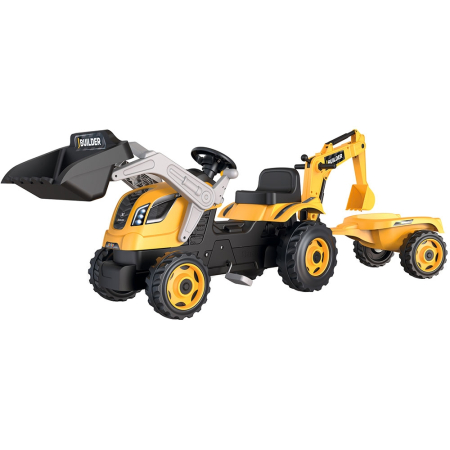 Masinute fara pedale - Tractor cu pedale si remorca Smoby Builder Max galben