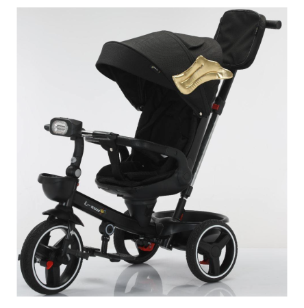 Triciclete - Tricicleta cu scaun reversibil, 6-36 luni, cu pozitie de somn, roata cauciuc, cu lumini si muzica, Negru