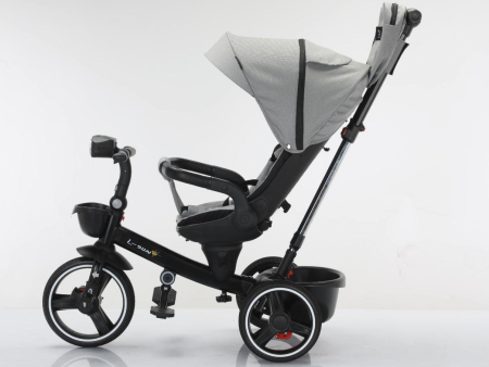 Tricicleta cu scaun reversibil, 6-36 luni, cu pozitie de somn, roata cauciuc, cu lumini si muzica, Gri [2]