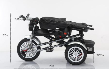 Tricicleta cu scaun reversibil, 6-36 luni, cu pozitie de somn, roata cauciuc, tip Motocicleta, Rosu [5]