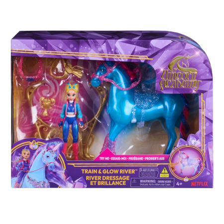 Figurine - UNICORN ACADEMY SET ANTRENEAZA SI STRALUCESTE UNICORNUL RIVER SI PAPUSA ISABEL