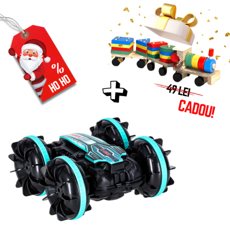 Mașinuțe - Mașinuță Amfibie cu telecomandă + Trenulet educativ din lemn