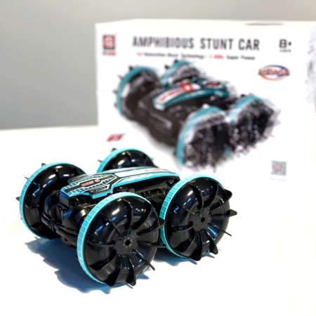 Mașinuțe - Mașinuță Amphibious Stunt Car cu telecomandă, controlată prin gesturi, 4x4, rotație 360°, 2.4GHz, 3.7V