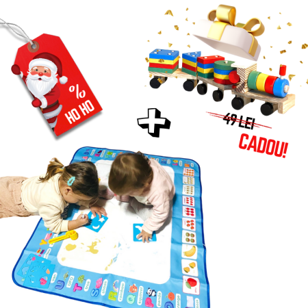 Educative - Covoraș de desen cu apă 100x80 cm + Trenuleț educativ din lemn
