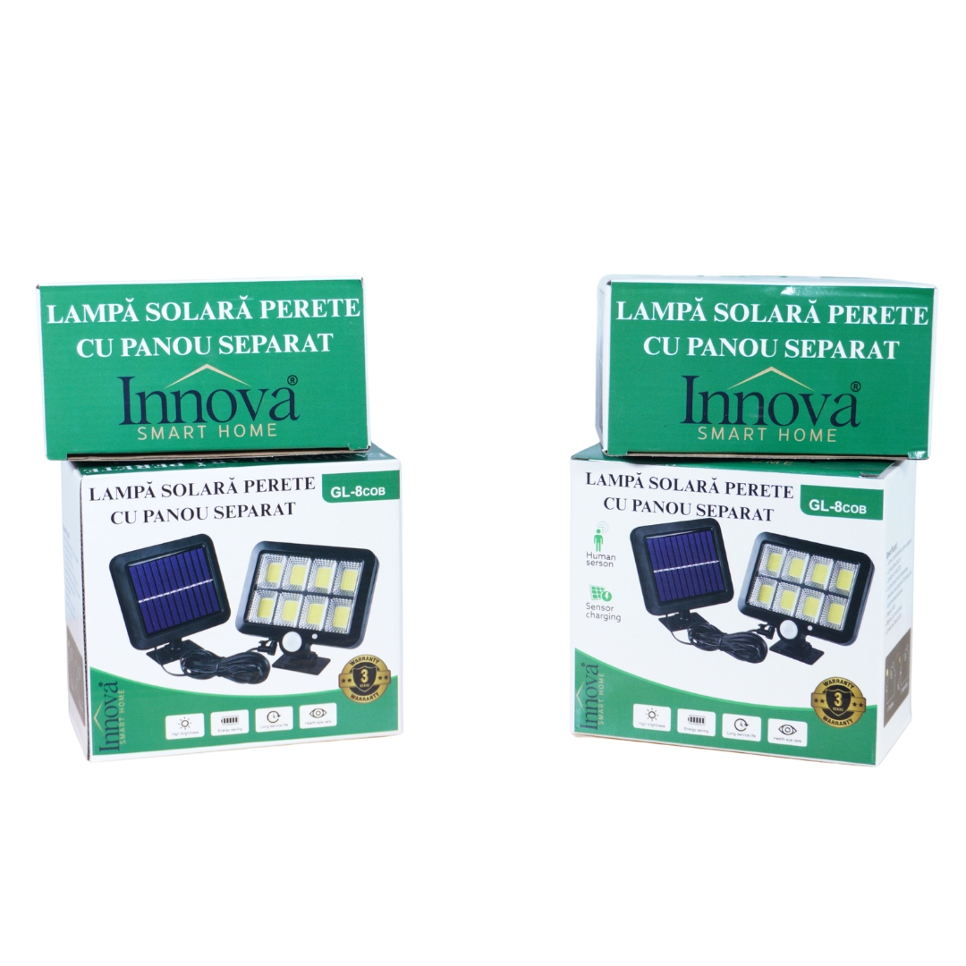 Set 4x Lampi Solare T9 INNOVA Smart Home, 160 LED COB, 8 Cadrane, Senzor Miscare, Panou Detașabil, IP66 + Telecomandă, Cadou + Garanție 3 Ani [9]