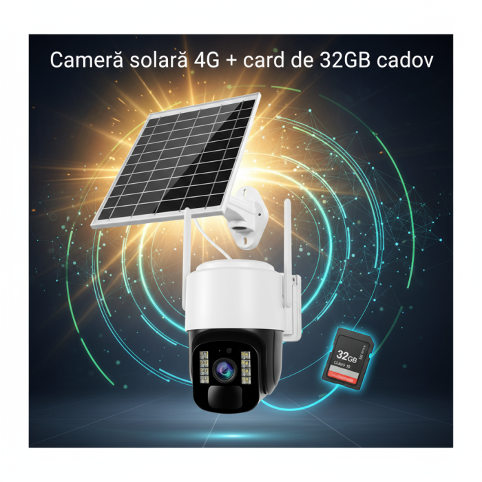Cameră Supraveghere Solară+Card 32GB, 4G TS1, 3MP, PTZ 355°, Night Vision Color, Audio Bidirecțional, Alarmă, O-Kam Pro [8]