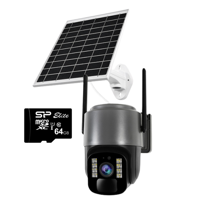 Cameră Supraveghere Solară+Card 32GB, 4G TS1, 3MP, PTZ 355°, Night Vision Color, Audio Bidirecțional, Alarmă, O-Kam Pro [12]