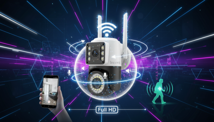 Cameră Video Duală INNOVA VISION SMART 6MP , 42 Led, Vedere 360°, WiFi, Vedere Nocturna,Live Pe telefon+ Card Cadou 32gb [11]