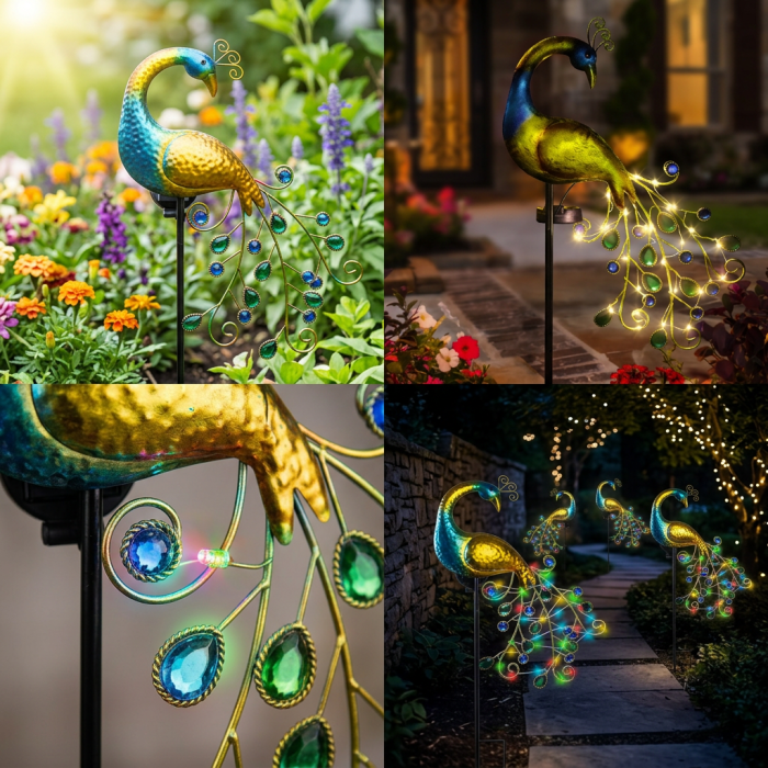 Lampa Solara Decorativa Paun LED - Iluminare Eleganta pentru Gradina Ta [3]