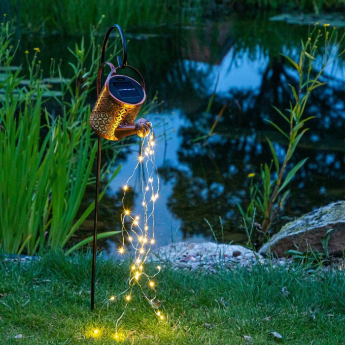 Lampă Solară LED Tip Stropitoare cu Stele, Fier Forjat, Design Retro, Proiecție Lumină Caldă, IP65, 80 cm [4]