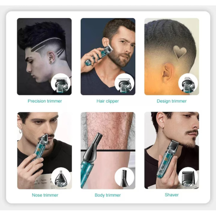 Mașină de Tuns Electrică Transparentă, 6 Capete Interschimbabile, Rezistentă la Apă IPX6, Lame Inox, Afisaj LED, Acumulator 1200 mAh, Încărcare USB-C [4]