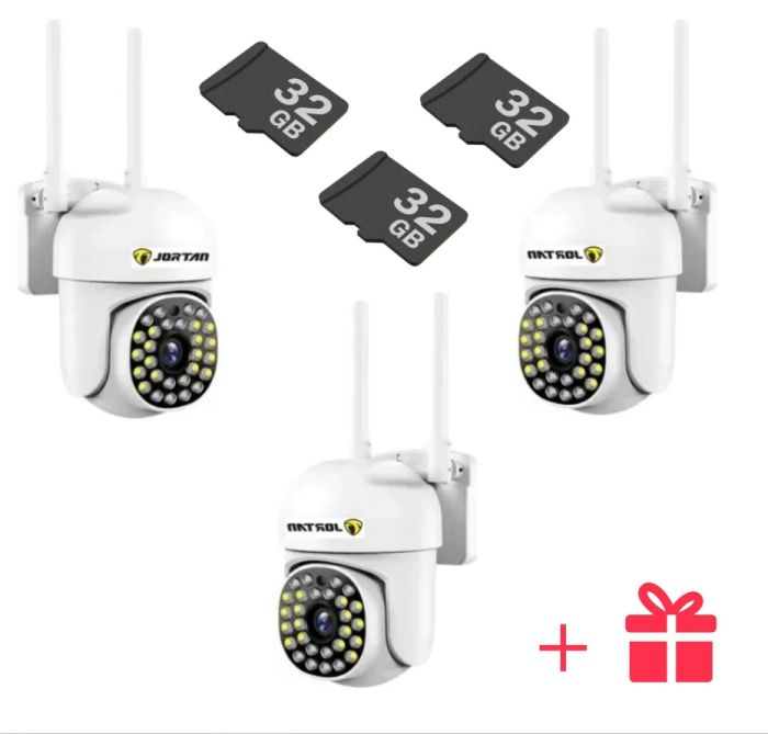 Pachet 3 x Cameră de Supraveghere Jortan WiFi HD + cadou SURPRIZA cu Viziune Infraroșu și Protecție Avansată IP66 [9]