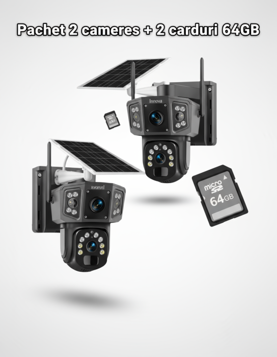 Set 2 x Camera Supraveghere Solara Dubla INNOVA 4G , 6MP , Full HD, PTZ 360°, baterie 12000mAh, vedere nocturna, audio bidirectional, O-KAM PRO, 3 ani garantie [10]