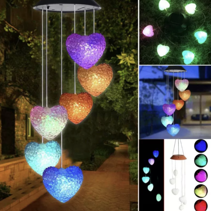 Clopotei de Vant Solari LED, Set 2 Bucati, 6 Figurine Luminoase, Inimi, Colibri sau Fluturi [3]