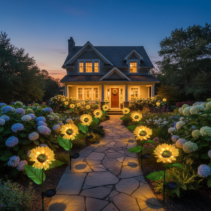 Set 2 x Lămpi Solare LED tip Floarea Soarelui pentru Grădină, 10 Micro-LED-uri, Înălțime 70 cm, IP65, Iluminare Automată cu Senzor [3]