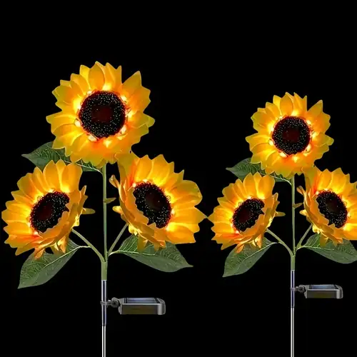 Set 4x Lămpi Solare LED pentru Grădină tip Floarea Soarelui, 10 Micro-LED-uri pe Floare, Înălțime 70 cm, Rezistente la Intemperii, IP65 [6]